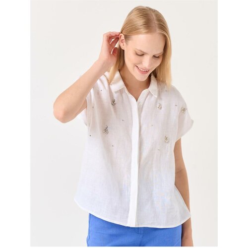 Jimmy Key White Sleeveless Embroidered Linen Shirt Slike