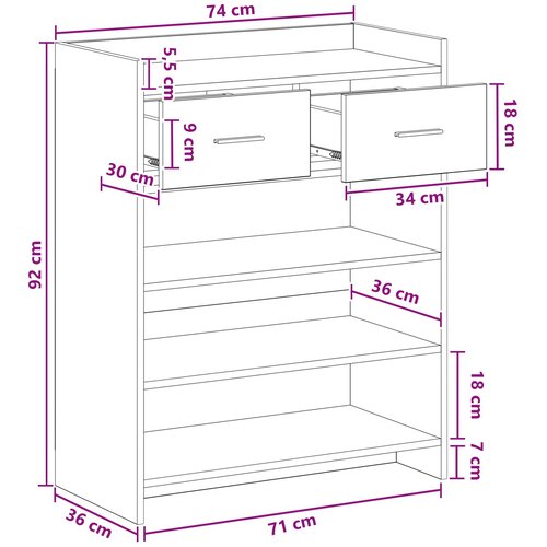 VidaXL Ormar za cipele s ladicama Dimljeni hrast 73,5 x 36 x 92 cm Slike