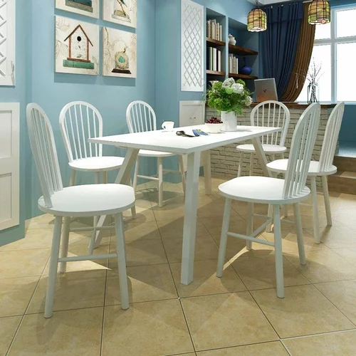  Jedilni stoli 6 kosov beli iz trdnega kavčukovca, (20701059)