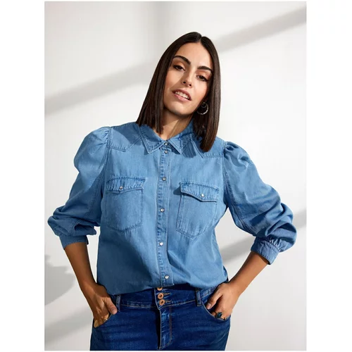 Only Blue Denim Shirt with Balloon Sleeves CARMAKOMA Lory - Women