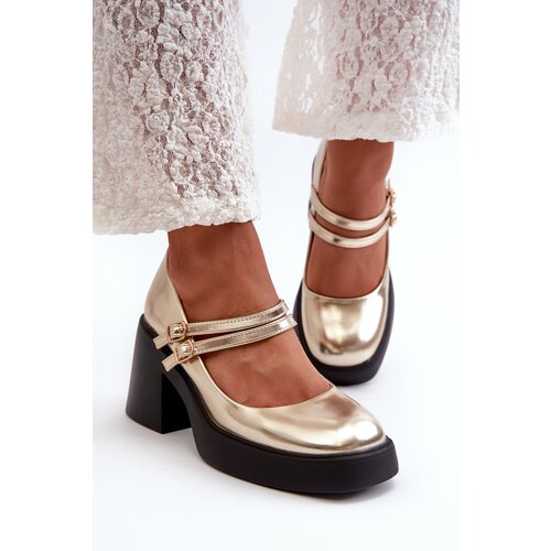 Boto Faux Leather Pumps on Chunky Heel Gold Halmina Cene
