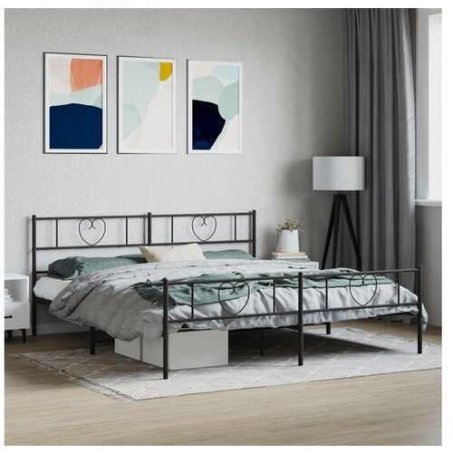 VidaXL Metalni okvir kreveta uzglavlje i podnožje crni 200x200 cm Slike