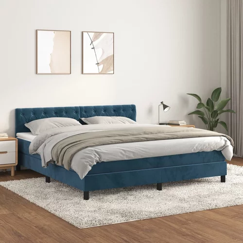 vidaXL Box spring postelja z vzmetnico temno modra 160x200 cm žamet