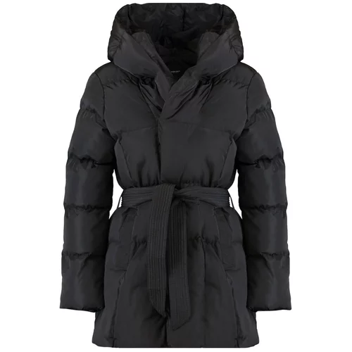 Trendyol Black Belted Wide Cut Oversize Hooded Inflatable Coat