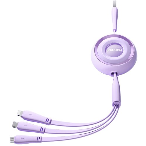 Joyroom 3v1 Barvita serija USB-A v USB-C / iPhone Lightning / izvlečni kabel microUSB 1 m vijoličen, (21091029) Cene