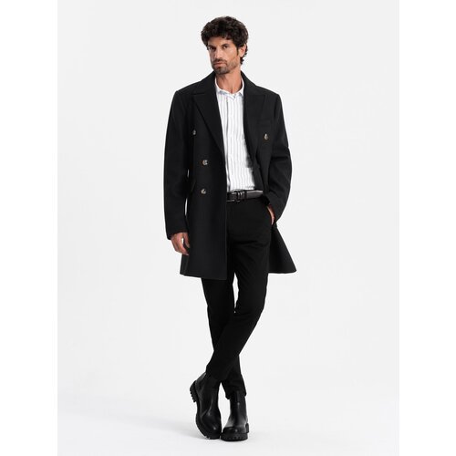 Ombre Men&amp;#039;s double-breasted coat with decorative buttons - black Slike