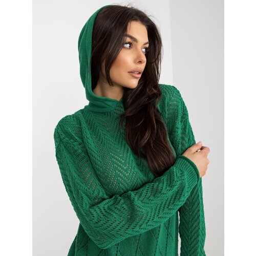 Fashion Hunters Green openwork summer sweater with hood Slike