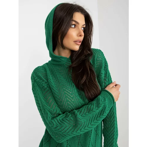 Fashion Hunters Green openwork summer sweater with hood