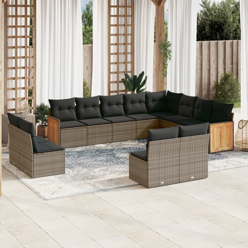 vidaXL 12-dijelni set vrtnih sofa od poliratana s jastucima sivi Cene