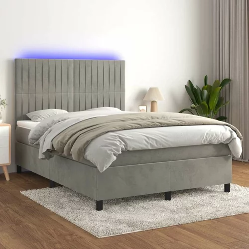  Box spring postelja z vzmetnico LED svetlo siva 140x200cm žamet, (20902033)