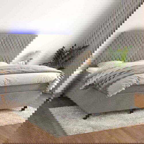  Krevet box spring s madracem LED svjetlosivi 140x200 cm bar&amp;scaron;un Slike