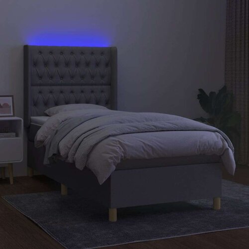  Krevet box spring s madracem LED svjetlosivi 90x190 cm tkanina Slike