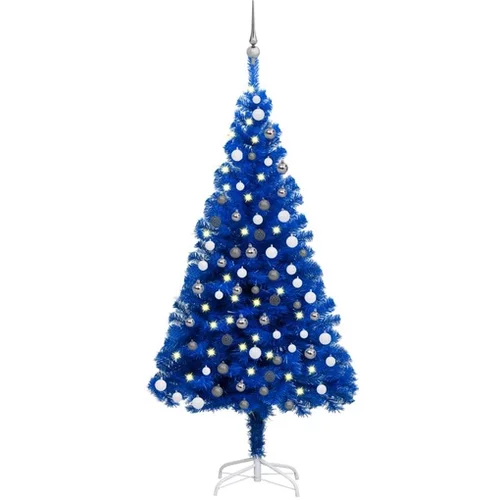  Umetna novoletna jelka z LED lučkami in bučkami modra 120 cm