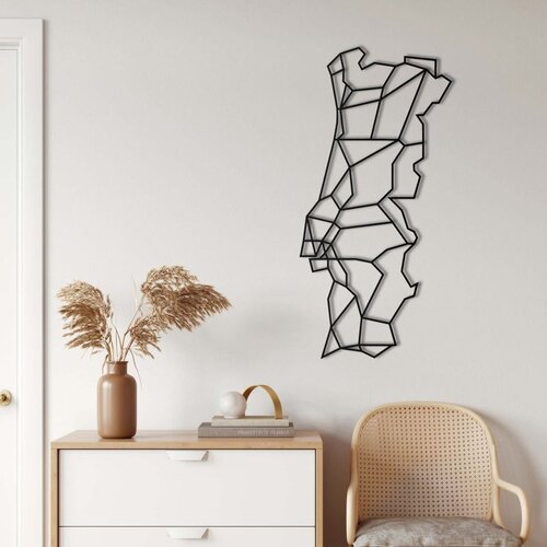 Wallxpert metalni zidni ukras 5296, geometrijska mapa Portugala, 37 x 75 cm, crni Cene