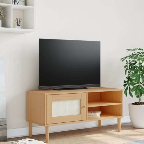 TV omarica - TV enota - Televizijska omarica SENJA videz ratana rjava 106x40x49 cm trdna borovina, (21701284) Cene
