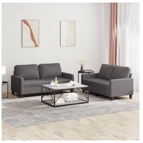 VidaXL 2-dijelni set sofa s jastucima sivi od umjetne kože Slike