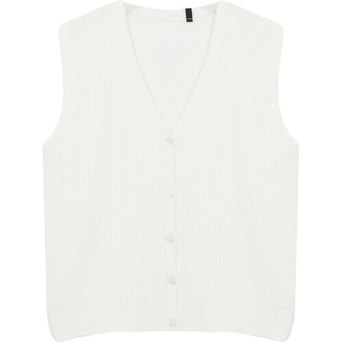 Trendyol ecru buttoned v-neck regular vest Slike