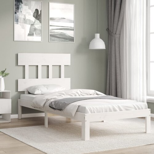 vidaXL Okvir kreveta s uzglavljem bijeli 90 x 200 cm od masivnog drva Cijene