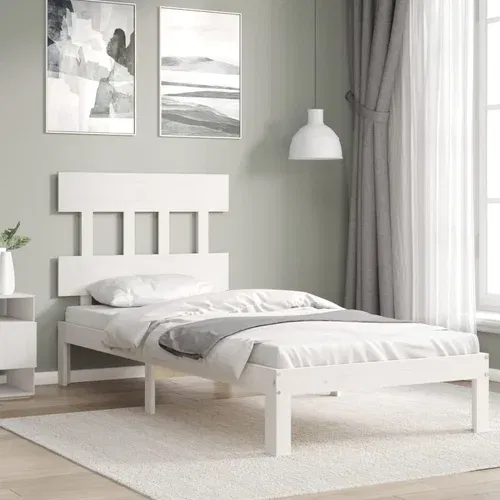 vidaXL Okvir kreveta s uzglavljem bijeli 90 x 200 cm od masivnog drva