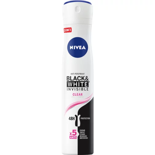 Nivea Black & White Invisible Clear 48h antiperspirant, ki ne pušča sledi na oblačilih 200 ml za ženske