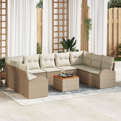 VidaXL 10-dijelni vrtni set sofa s jastučićima bež poli ratan akacija Slike