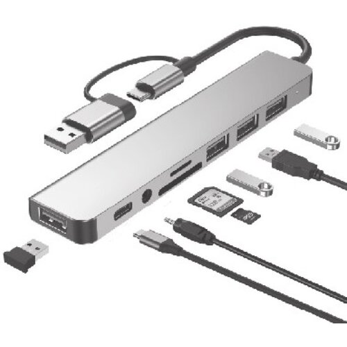  A-CM-COMBO8-06 ** USB-A + USB-C multi-port 8-in-1 USB3.0+USB2.0+SD+3.5mm+Data (838) Slike