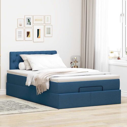  Otomanski okvir kreveta s madraca plavi 120x190 cm od tkanine Slike
