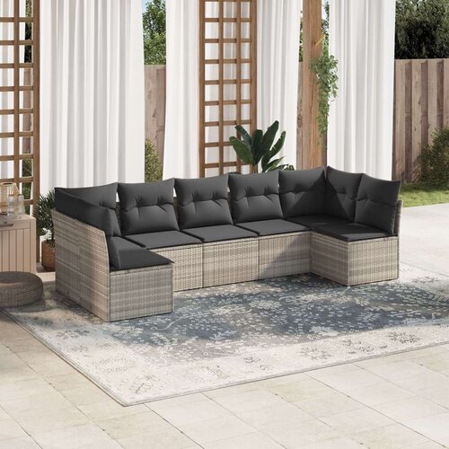 VidaXL 7-dijelni set vrtnih sofa svjetlosivi od poliratana Slike