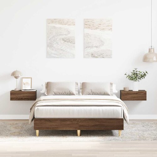 VidaXL Posteljni okvir brez vzmetnice rjav hrast 135x190 cm Slike