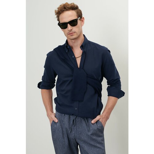 AC&Co / Altınyıldız Classics Men's Dark Navy Blue Slim Fit Slim Fit Buttoned Collar Cotton Oxford Shirt Cene