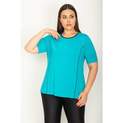Şans Women's Plus Size Turquoise Piping And Cup Detailed Sports Blouse Slike
