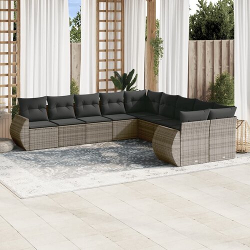 vidaXL 10-dijelni set vrtnih sofa od poliratana s jastucima sivi Cijene