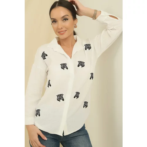 By Saygı Zebra Embroidered Pera Linen Shirt