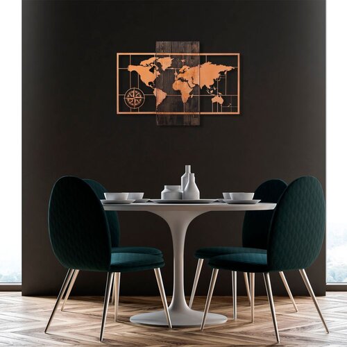 Wallity Zidna dekoracija World Map Wıth Compass, 58x85 cm, Bakar Slike
