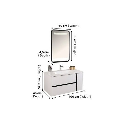 Hanah home Kupatilski ormarić sa umivaonikom i ogledalom (2 komada) Linear Bianco Slike