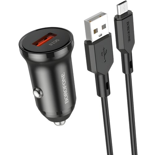 Borofone punjač za auto s USB - MicroUSB kabelom - Crna KP24028 Cene