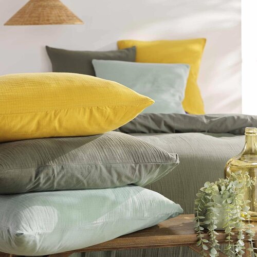 Douceur d int&amp;eacute;rieur Kaki zelena enojna posteljnina iz muslina 140x200 cm Angelia &amp;ndash; Slike