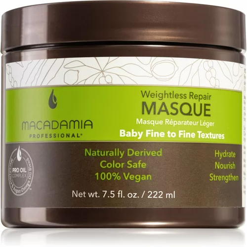 Macadamia Professional weightless Repair obnovitvena maska za suhe in poškodovane lase 222 ml