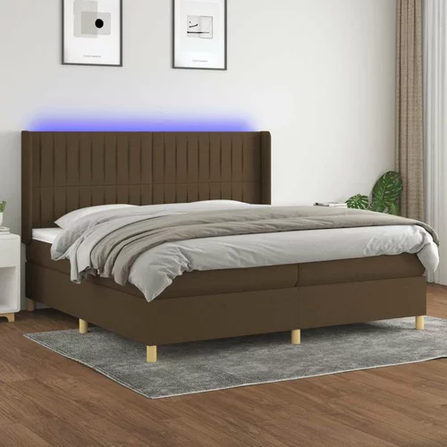  Box spring postelja z vzmetnico LED temno rjava 200x200cm blago, (20851588)