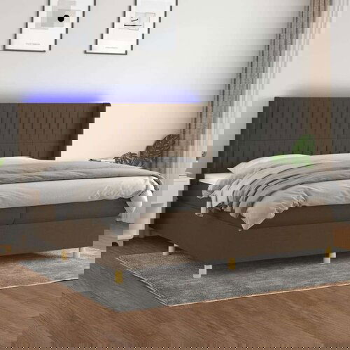 Krevet box spring s madracem LED tamnosmeđi 200x200 cm tkanina Slike
