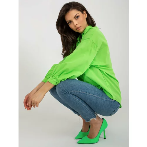 Fashion Hunters Light green oversize shirt with puffed sleeves