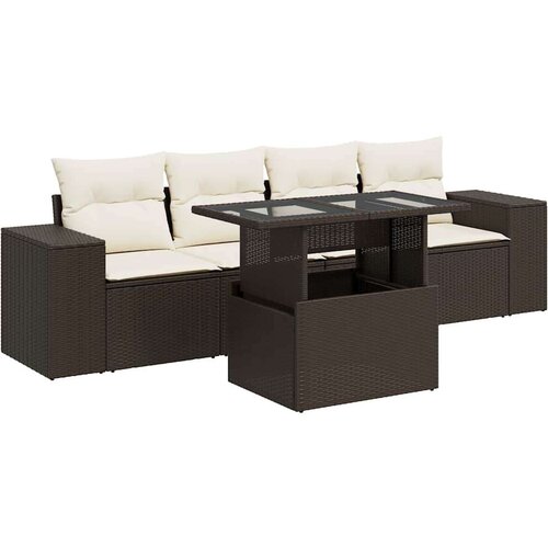 VidaXL 5-dijelni set vrtnih sofa s jastucima poliratan smeđi Slike