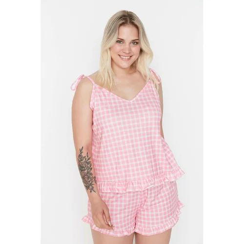Trendyol Curve Pink Strap Knitted Pajamas Set