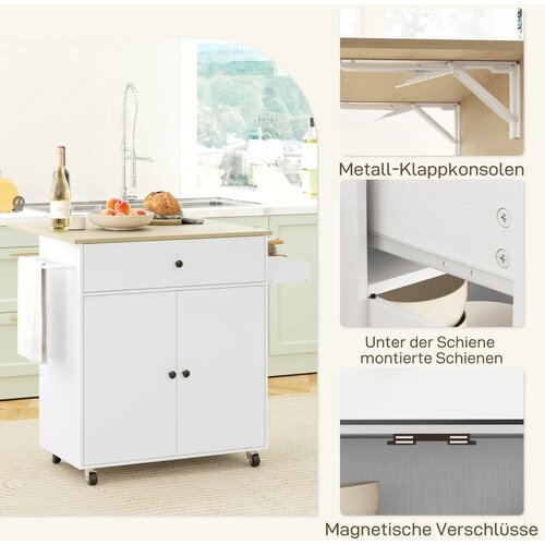  Kuhinjska kolica s ladicom pretincem za ormarić držačem za ručnike 106 x 42 x 87 cm bijela/hrast Slike
