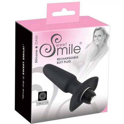 Sweet Smile SMILE Butt Plug - silikonski analni vibrator za polnjenje (črn)
