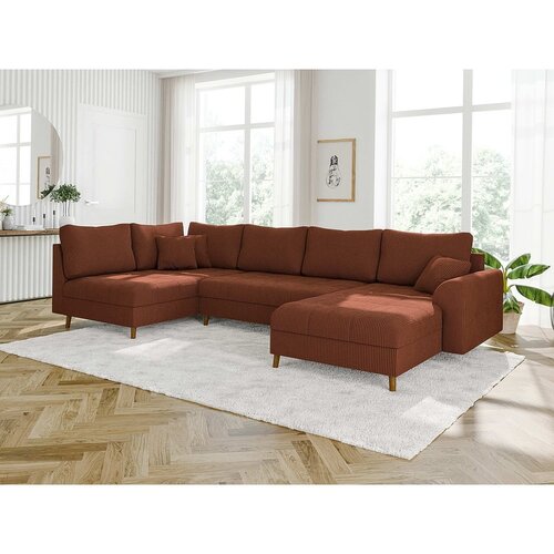 Ropez Opečnato oranžna kotna sedežna garnitura iz rebrastega žameta (desni kot) Ariella &amp;ndash; Slike