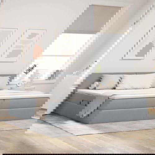 vidaXL Krevet S LED lampica Svijetlo siva 200 x 200 cm tkanina Cene