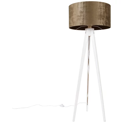 QAZQA Sodobna stojalo za talno svetilko bela z rjavim senčilom 50 cm - Tripod Classic