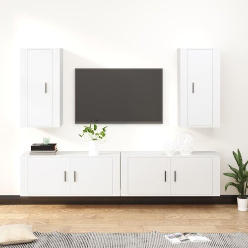 vidaXL Komplet TV omaric 4-delni bel inženirski les Cene