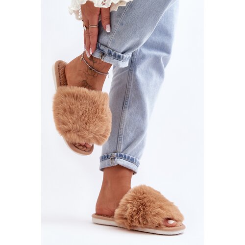 Kesi Beige women's slippers with Vienitta fur Slike